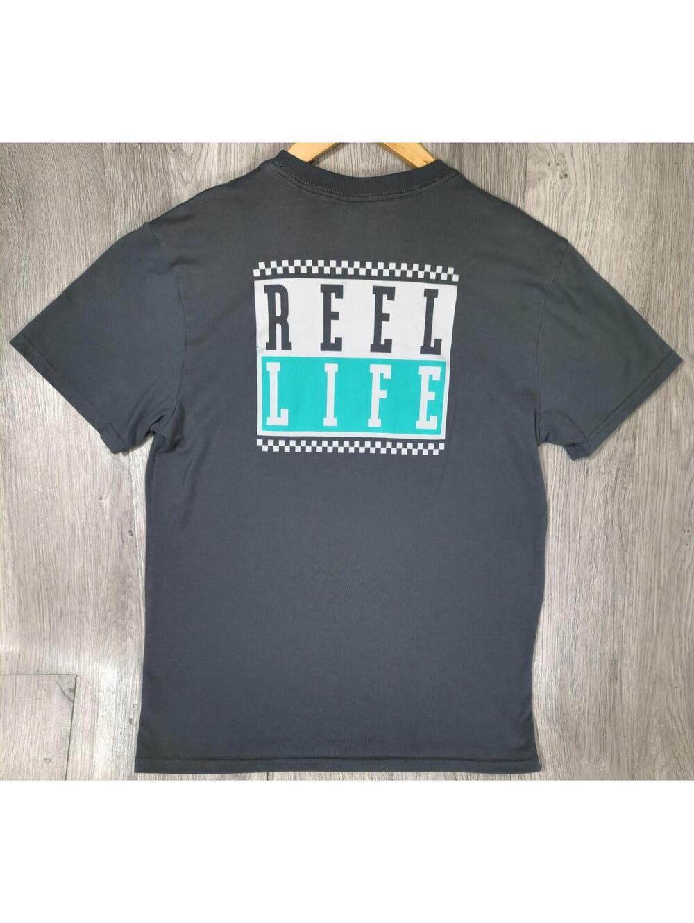 Reel Life Shirt Size M Fishing Graphic Print Summer Shirt Dark Grey RN#174945#12